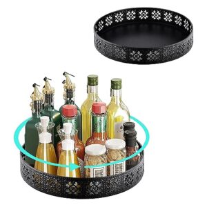 lemikkle lazy susan organizer for cabinet countertop 2 pack, kitchen rotating table organzier counter tray, turntable refrigerator organizer for kitchen pantry vanity (black 11"+12")