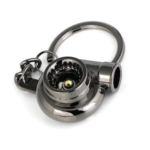gkmow pack-1 car polished turbo keychain, ring rotating key ring, diy small toys for car key decoration (black)