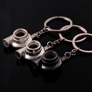 GKmow Pack-1 Car Polished Turbo Keychain, Ring Rotating Key Ring, DIY Small Toys for Car Key Decoration (Black)