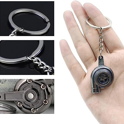 GKmow Pack-1 Car Polished Turbo Keychain, Ring Rotating Key Ring, DIY Small Toys for Car Key Decoration (Black)