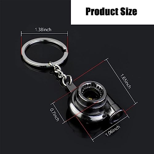 GKmow Pack-1 Car Polished Turbo Keychain, Ring Rotating Key Ring, DIY Small Toys for Car Key Decoration (Black)