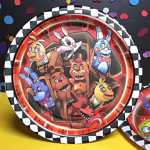 Valentina Buck 24 counts Fnaf Party Plates, Game Plates Birthday Plate 7&9 Inches, Cake Paper Dessert Set Supplies Decorations,Red