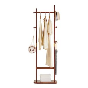 aibiju coat rack tree stand with very sturdy base, freestanding small clothes rack heavy duty, garment hanging racks for kids and adults, space saving brown usyd-203