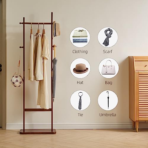 Aibiju Coat Rack Tree Stand with Very Sturdy Base, Freestanding Small Clothes Rack Heavy Duty, Garment Hanging Racks for Kids and Adults, Space Saving Brown USYD-203