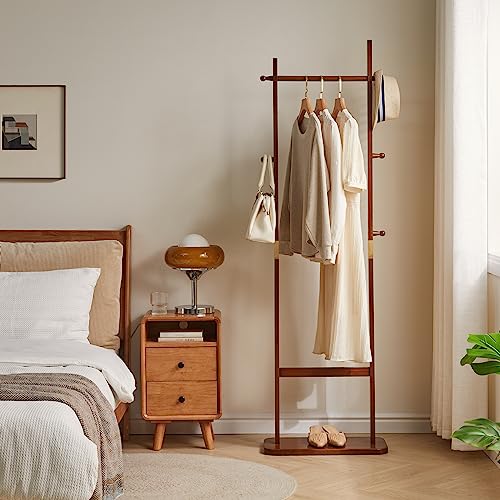 Aibiju Coat Rack Tree Stand with Very Sturdy Base, Freestanding Small Clothes Rack Heavy Duty, Garment Hanging Racks for Kids and Adults, Space Saving Brown USYD-203