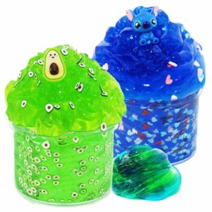 glimmer slime 2 pack, great smell crunchy slime with stitch slime and avocado slime, non sticky,super soft sludge toy, birthday gifts for kids,diy crystal boba slime party favor for girls & boys