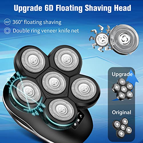 Head Shaver for Men, Upgrade 6-in-1 Mens Electric Shaver Bald Head Shaver Cordless Razor for Men IPX7 Waterproof Rotary Shaver Grooming Kit, Face Head Shaver with Nose Hair Sideburns Trimmer(Silver)