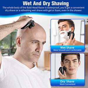 Head Shaver for Men, Upgrade 6-in-1 Mens Electric Shaver Bald Head Shaver Cordless Razor for Men IPX7 Waterproof Rotary Shaver Grooming Kit, Face Head Shaver with Nose Hair Sideburns Trimmer(Silver)