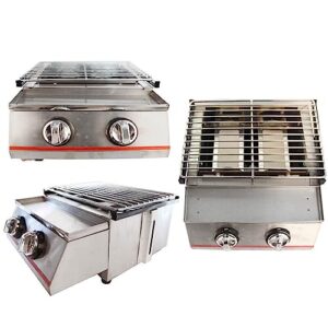 RustyVioum 2 Burner Gas Bbq Grill, Portable Table Top Smokeless Gas Grill, Stainless Steel Portable Grill Cooker for Outdoor Cooking Party Sliver