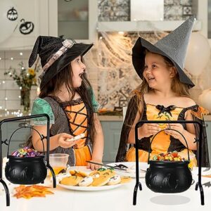 Ahzemepinyo Halloween Witches Cauldron Serving Bowls Rack Decor Set 2 Pieces Black Plastic Candy Bucket Cauldron with 2 Pieces Cauldron Rack for Halloween Party Trick or Treat Decorations