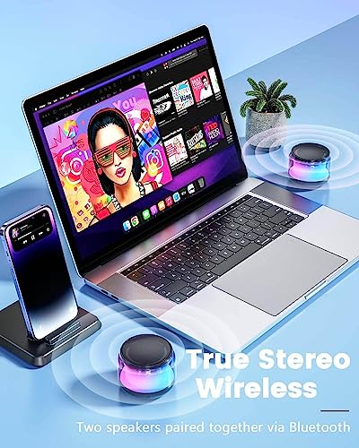 LENRUE Portable Bluetooth Speakers with Colorful Lights, Loud Sound, Small Bluetooth Speaker with Wireless Stereo Pairing, Mini Gifts for Kids, Teen, Girls, Boys, Women