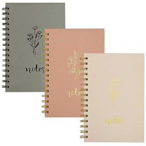 eoout 3 pack aesthetic spiral notebook journals for women, 5.7 x 8.3 inches cute college ruled notebook, 160 pages, back pocket, office school supplies gifts