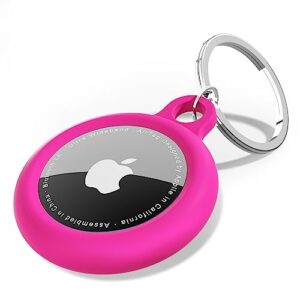oakxco for airtag keychain silicone, airtag holder with key ring, air tag cover cute accessories for kids, luggage, car dog collar, car, compatible with apple airtag case waterproof tracker, hot pink