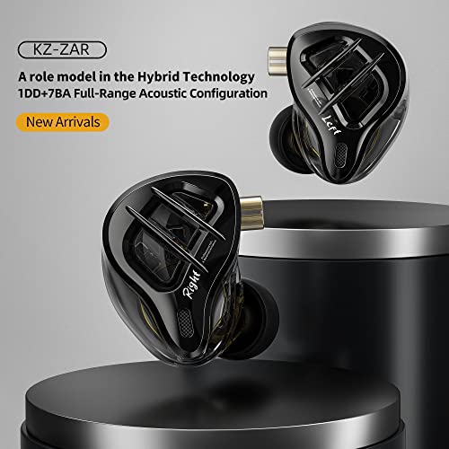 KZ ZAR in-Ear Monitor 7BA+1DD Hybrid 8 Drivers Earbuds HiFi Bass Noise Cancelling Earphones, Clarity in All Frequency Stereo Sound Comfortable Headphones for Audio Engineers, Musicians(with Mic)