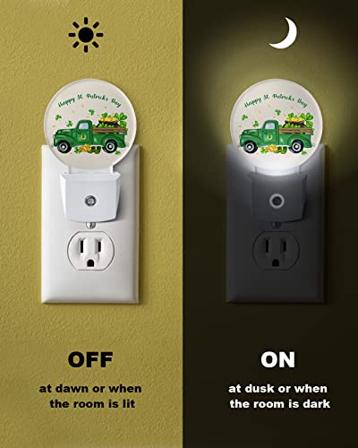 Night Light Plug into Wall, LED Nightlights St.Patrick's Day Shamrocks Truck Green Linen Small Nightlight Auto Dusk-to-Dawn Sensor Lamp LED Night Lights for Kid's Bedroom, Bathroom