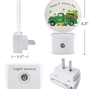 Night Light Plug into Wall, LED Nightlights St.Patrick's Day Shamrocks Truck Green Linen Small Nightlight Auto Dusk-to-Dawn Sensor Lamp LED Night Lights for Kid's Bedroom, Bathroom