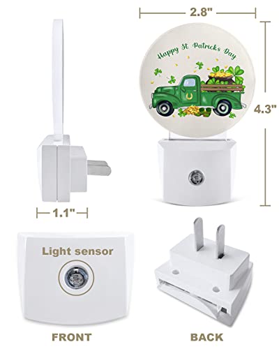 Night Light Plug into Wall, LED Nightlights St.Patrick's Day Shamrocks Truck Green Linen Small Nightlight Auto Dusk-to-Dawn Sensor Lamp LED Night Lights for Kid's Bedroom, Bathroom