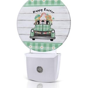 Night Light Plug into Wall, LED Nightlights Happy Easter Truck Green White Buffalo Plaid Rustic Wood Grain Small Nightlight Auto Dusk-to-Dawn Sensor Lamp LED Night Lights for Kid's Bedroom, Bathroom