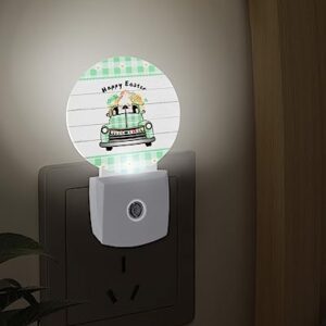 Night Light Plug into Wall, LED Nightlights Happy Easter Truck Green White Buffalo Plaid Rustic Wood Grain Small Nightlight Auto Dusk-to-Dawn Sensor Lamp LED Night Lights for Kid's Bedroom, Bathroom