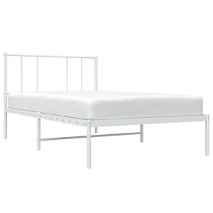 vidaxl classic white metal bed frame with durable powder-coated steel, supportive headboard, robust slats and extra storage space – 39.4"x74.8"