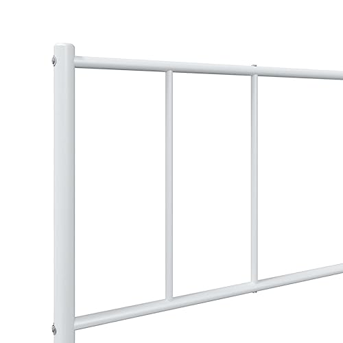 vidaXL Classic White Metal Bed Frame with Durable Powder-Coated Steel, Supportive Headboard, Robust Slats and Extra Storage Space – 39.4"x74.8"