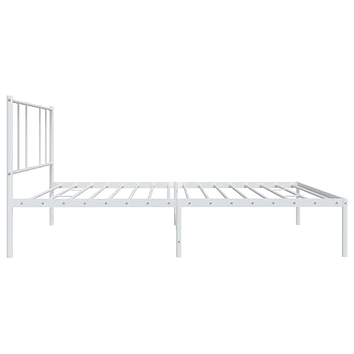 vidaXL Classic White Metal Bed Frame with Durable Powder-Coated Steel, Supportive Headboard, Robust Slats and Extra Storage Space – 39.4"x74.8"