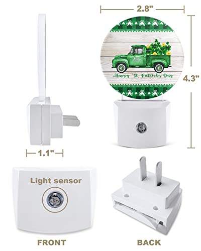 Night Light Plug into Wall, LED Nightlights St. Patrick's Day Green Truck Lucky Shamrocks Wood Grain Small Nightlight Auto Dusk-to-Dawn Sensor Lamp LED Night Lights for Kid's Bedroom, Bathroom