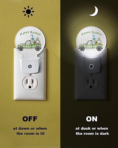 Night Light Plug into Wall, LED Nightlights Happy Easter Green Plaid Truck Pull Gnomes and Eggs Small Nightlight Auto Dusk-to-Dawn Sensor Lamp LED Night Lights for Kid's Bedroom, Bathroom