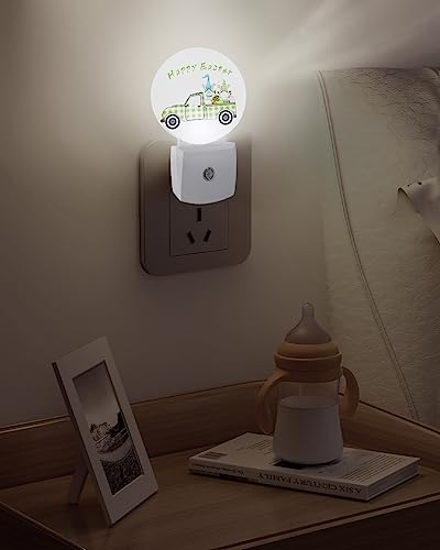 Night Light Plug into Wall, LED Nightlights Happy Easter Green Plaid Truck Pull Gnomes and Eggs Small Nightlight Auto Dusk-to-Dawn Sensor Lamp LED Night Lights for Kid's Bedroom, Bathroom