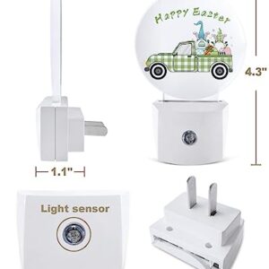 Night Light Plug into Wall, LED Nightlights Happy Easter Green Plaid Truck Pull Gnomes and Eggs Small Nightlight Auto Dusk-to-Dawn Sensor Lamp LED Night Lights for Kid's Bedroom, Bathroom