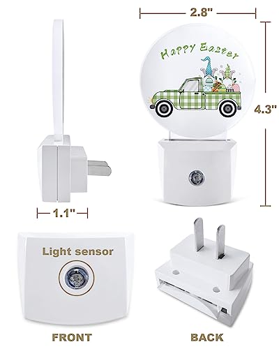 Night Light Plug into Wall, LED Nightlights Happy Easter Green Plaid Truck Pull Gnomes and Eggs Small Nightlight Auto Dusk-to-Dawn Sensor Lamp LED Night Lights for Kid's Bedroom, Bathroom