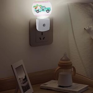 Night Light Plug into Wall, LED Nightlights Easter Truck with Carrot Bunny Green Plaid Pattern Small Nightlight Auto Dusk-to-Dawn Sensor Lamp LED Night Lights for Kid's Bedroom, Bathroom