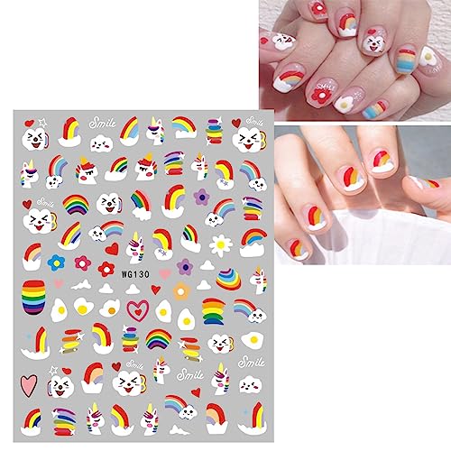 JMEOWIO 6 Sheets Rainbow Nail Art Stickers Decals Self-Adhesive Pegatinas Uñas Pride Day Nail Supplies Nail Art Design Decoration Accessories