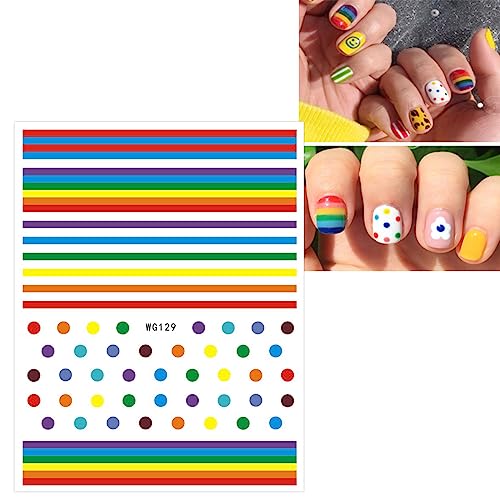 JMEOWIO 6 Sheets Rainbow Nail Art Stickers Decals Self-Adhesive Pegatinas Uñas Pride Day Nail Supplies Nail Art Design Decoration Accessories