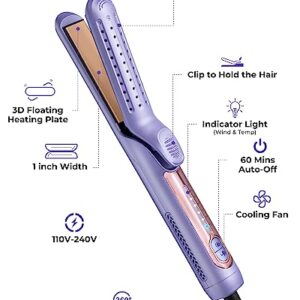 Air Hair Straightener and Curler 2 in 1,360° Airflow Curling Flat Iron, Hair Curler with Cooling Air Vents to Lock in Style,3D Floating Plate,15S PTC Fast Heat-Up,Lightweight & Dual Voltage for Travel