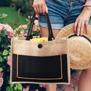 Globyz Jute Bag With Black Canvas Pocket And Button Closer Burlap Tote Bag With Initial Tote Present for Birthday And Holiday (Y, Small (12H*14L*5W))
