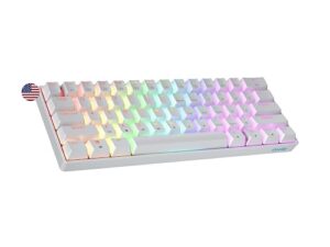 geeky gk61 60% | hot swappable mechanical gaming keyboard | 61 keys multi color rgb led backlit for pc/mac gamer | ansi us american layout (white, mechanical red)