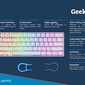 Geeky GK61 60% | Hot Swappable Mechanical Gaming Keyboard | 61 Keys Multi Color RGB LED Backlit for PC/Mac Gamer | ANSI US American Layout (White, Mechanical Red)