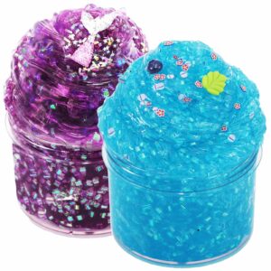 jelly crunchy slime 2 pack- soft clear slime with cool feeling touch, good smell, amazing texture, perfect stretchy crystal slime for kids boba slime party favor, gift idea for girls boys ages 5-12