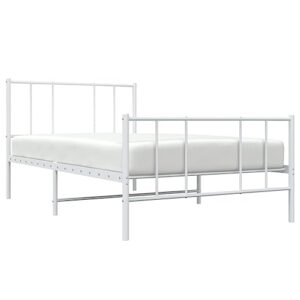 vidaxl sturdy steel single bed frame with headboard & footboard - white - metal slats for breathability - convenient under-bed storage space - 81.5" x 41.3" x 35.4"