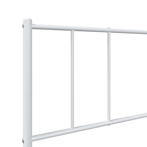 vidaXL Sturdy Steel Single Bed Frame with Headboard & Footboard - White - Metal Slats for Breathability - Convenient Under-Bed Storage Space - 81.5" x 41.3" x 35.4"