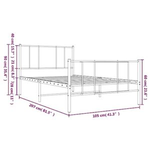 vidaXL Sturdy Steel Single Bed Frame with Headboard & Footboard - White - Metal Slats for Breathability - Convenient Under-Bed Storage Space - 81.5" x 41.3" x 35.4"