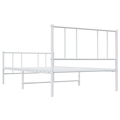 vidaXL Sturdy Steel Single Bed Frame with Headboard & Footboard - White - Metal Slats for Breathability - Convenient Under-Bed Storage Space - 81.5" x 41.3" x 35.4"