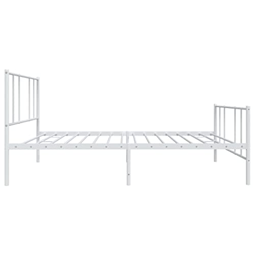 vidaXL Sturdy Steel Single Bed Frame with Headboard & Footboard - White - Metal Slats for Breathability - Convenient Under-Bed Storage Space - 81.5" x 41.3" x 35.4"