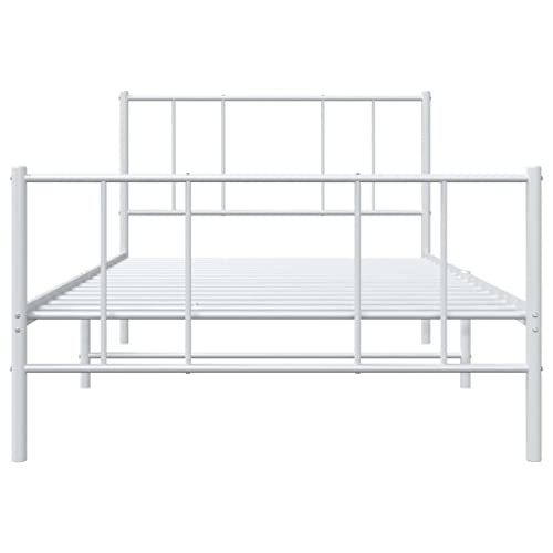 vidaXL Sturdy Steel Single Bed Frame with Headboard & Footboard - White - Metal Slats for Breathability - Convenient Under-Bed Storage Space - 81.5" x 41.3" x 35.4"