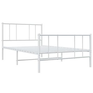 vidaXL Sturdy Steel Single Bed Frame with Headboard & Footboard - White - Metal Slats for Breathability - Convenient Under-Bed Storage Space - 81.5" x 41.3" x 35.4"