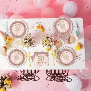 41Pcs 30th Birthday Decorations for Women, Rose Gold Birthday Party Supplies Include 20Pcs Plates 20Pcs Napkins and 1Piece Tablecloth, Pink 1993 Aged Birthday Party Tableware for 20 Guests