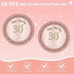 41Pcs 30th Birthday Decorations for Women, Rose Gold Birthday Party Supplies Include 20Pcs Plates 20Pcs Napkins and 1Piece Tablecloth, Pink 1993 Aged Birthday Party Tableware for 20 Guests