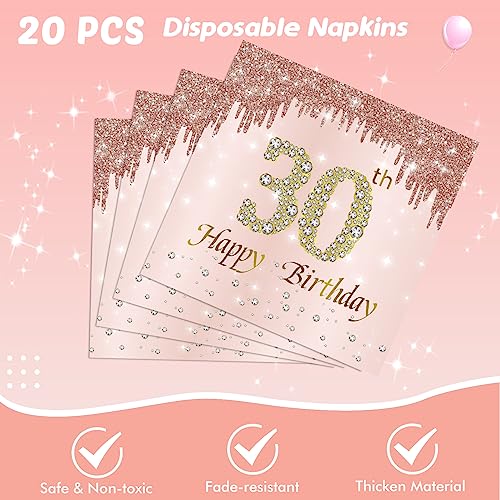 41Pcs 30th Birthday Decorations for Women, Rose Gold Birthday Party Supplies Include 20Pcs Plates 20Pcs Napkins and 1Piece Tablecloth, Pink 1993 Aged Birthday Party Tableware for 20 Guests