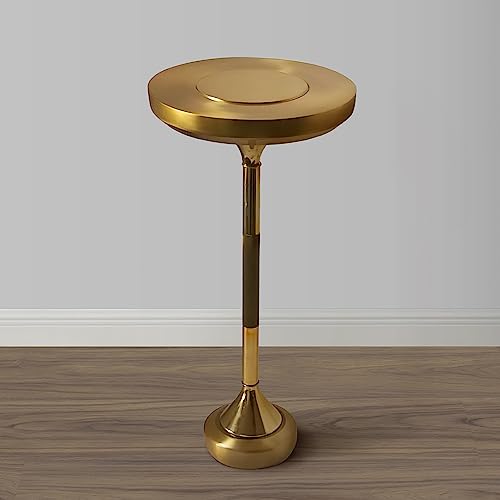 11-Inch Modern Side End Drink Table, Removable Round Top, Sleek Pedestal Base, Gold